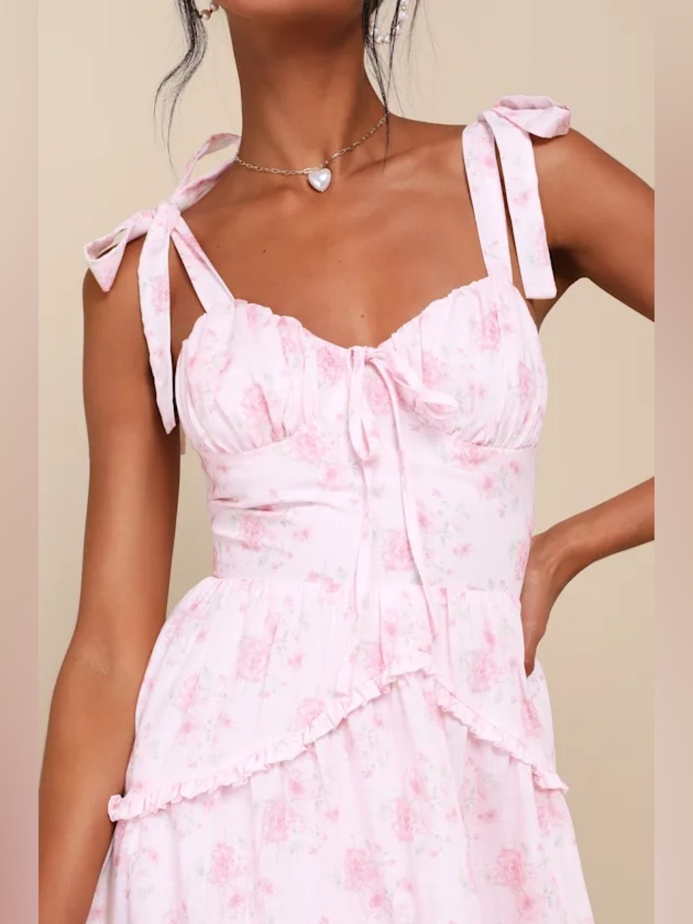 Lulus Unbelievably Darling Pink Floral Buster Tie-Strap Midi Dress - Picture 2 of 6
